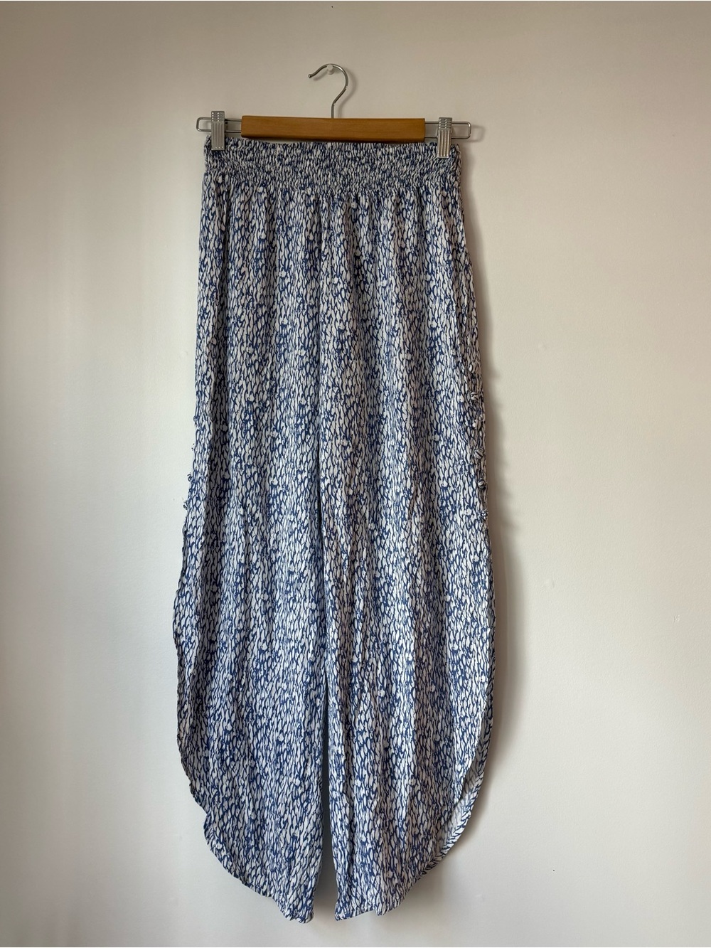 Khush Women’s Smocked High Waist Side Slit Tulip Hem Wide Leg Pants Size XS